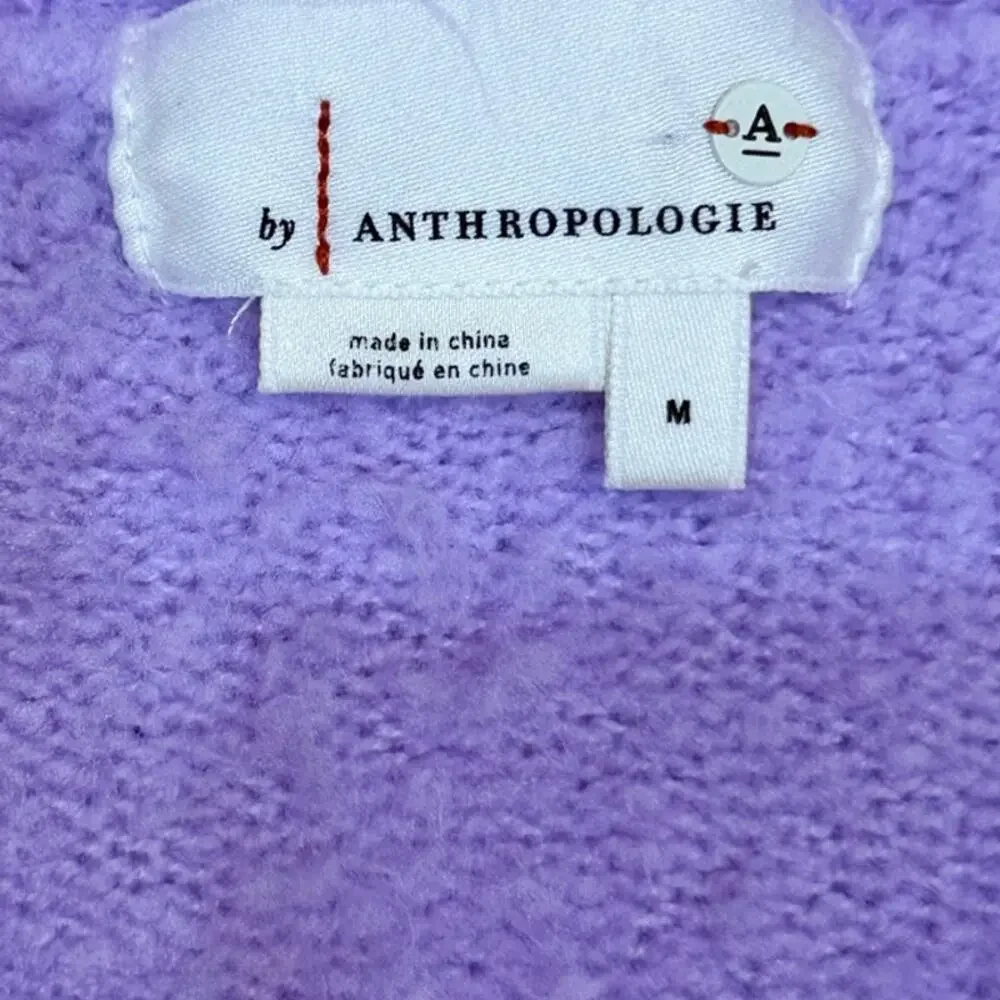 By Anthropologie Sweater Purple Boucle Fuzzy V Neck Women’s Size M - Picture 9 of 9